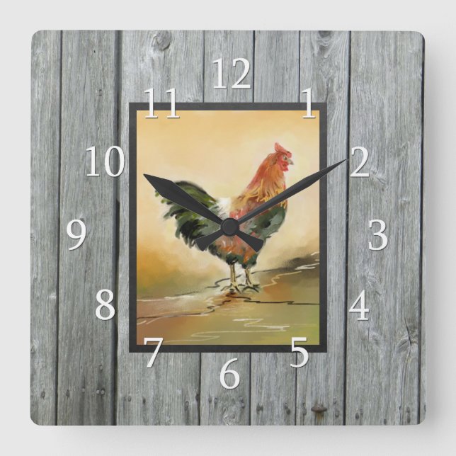 Horloge Carrée Bois de coq rustique (Recto)