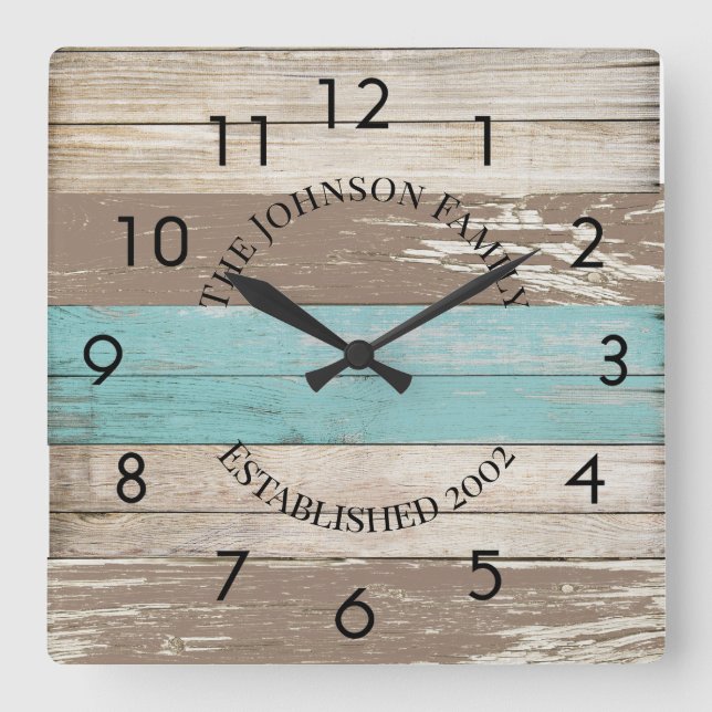 Horloge Carrée Bois Driftwood Rustique Tricolor Personnalisé (Recto)
