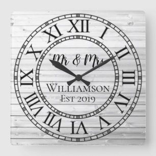 Horloge Carrée Bois gris personnalisé rustique sur mesure