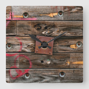 Horloge Carrée Bois industriel Bac en bois rustique