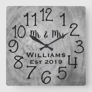 Horloge Carrée Bois personnalisé rustique personnalisé