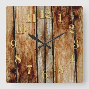 Horloge Carrée Bois rustique Cartes de clôture Timber-Effet Horlo