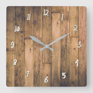 Horloge Carrée Bois rustique de grange planches de bois ferme mai