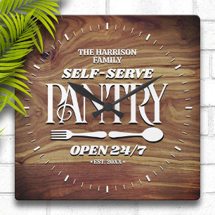 Horloge Carrée Bois rustique Pantry personnalisé