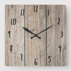 Horloge Carrée Bois rustique vieilli de ferme de style grange de 
