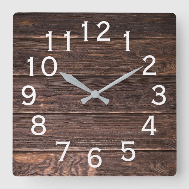 Horloge Carrée Bois sombre d'aspect authentique (Recto)