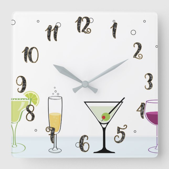 Horloge Carrée Boissons Cocktails Bulles Alcool Vin Verre Cuisine (Recto)