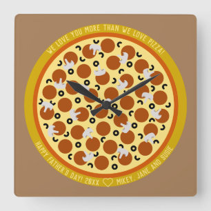 Horloge Carrée Boîte de livraison de pizza texte personnalisée   