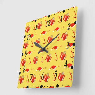 Horloge Carrée boîte de Noël chapeau de Père Noël canne à sucre