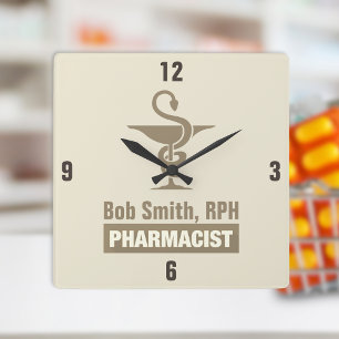 Horloge Carrée Bol pharmaciste Sepia personnalisé de Hygieia