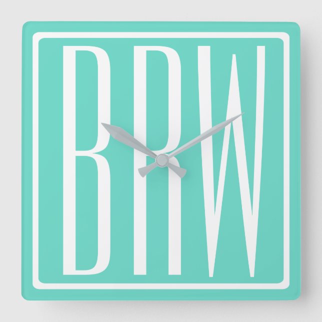 Horloge Carrée Bold Modern | White on aqua (Recto)