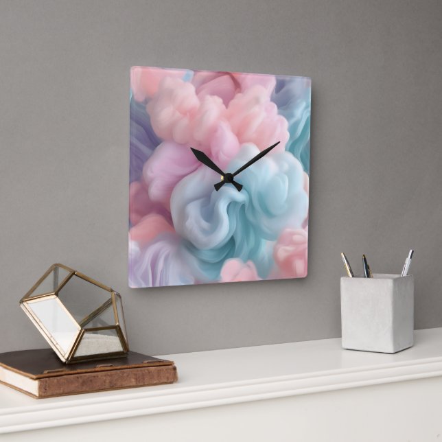 Horloge Carrée Bonbons de coton Abstrait (Bureau)