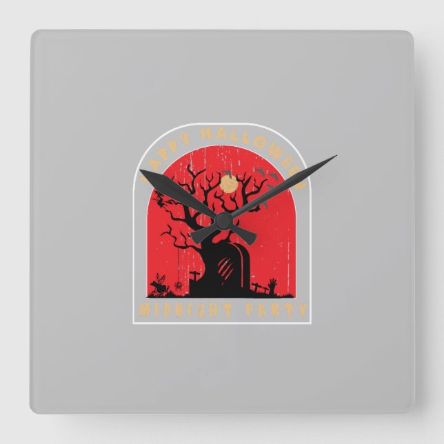 Horloge Carrée Bonne fête de minuit d'Halloween (Recto)