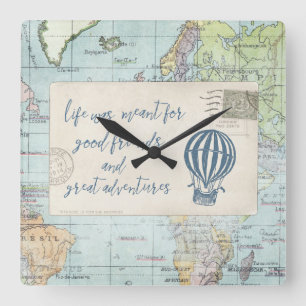 Horloge Carrée Bons amis et grande citation d'aventures