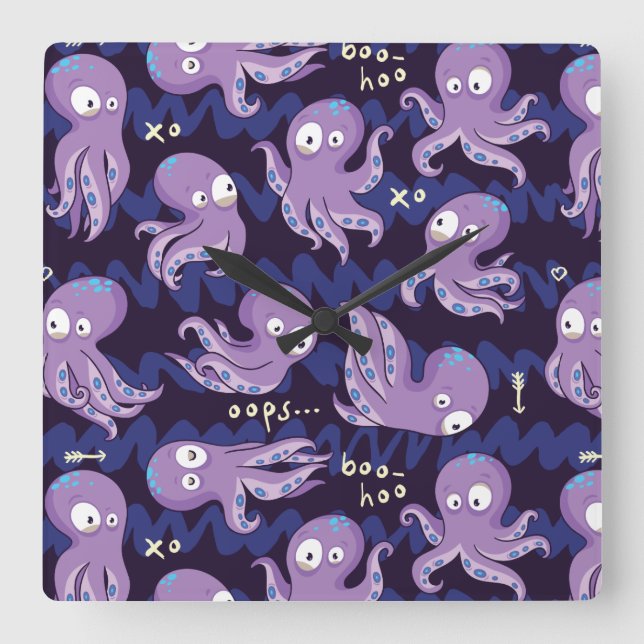 Horloge Carrée Boo Octopus mignon Violet Enfants Vêtements & Déco (Recto)