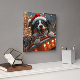 Horloge Carrée Border Collie Chien Montagnes Russes Noël