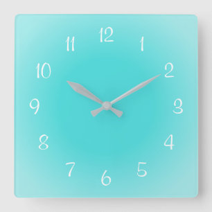 Horloge Carrée Bords brumeux Design givré Bleu Aqua Couleurs Douc