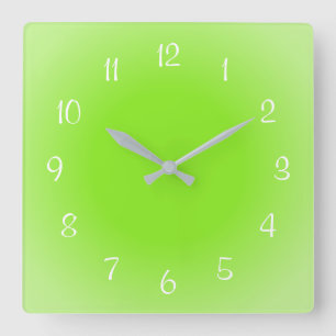 Horloge Carrée Bords brumeux, motif givré vert, couleurs douces