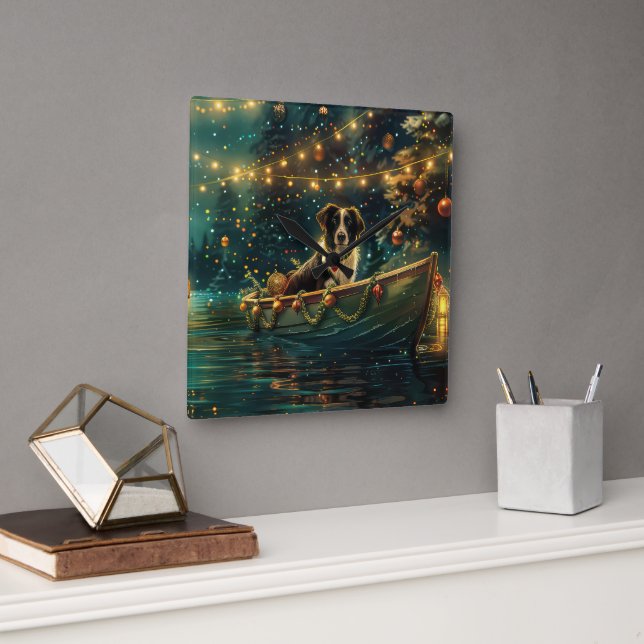 Horloge Carrée Bordure Collie Noël Festive Voyage (Bureau)