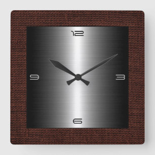 Horloge Carrée Bordure de Burlap moderne en acier inoxydable