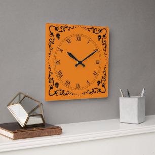 Horloge Carrée Bordure de magie orange et noire Halloween