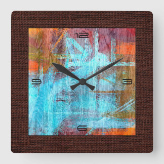 Horloge Carrée Bordure de toile de jute à grain de bois moderne c