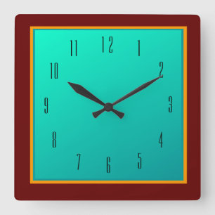 Horloge Carrée Bordure rouge / Centre vert mer > Horloge murale s