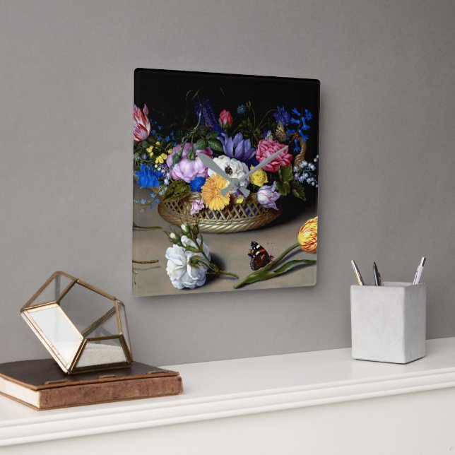 Horloge Carrée Bosschaert Fleur morte vie Insecte l'art néerlanda (Bureau)