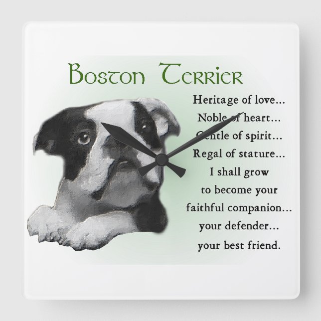 Horloge Carrée Boston Terrier Heritage of Love (Recto)
