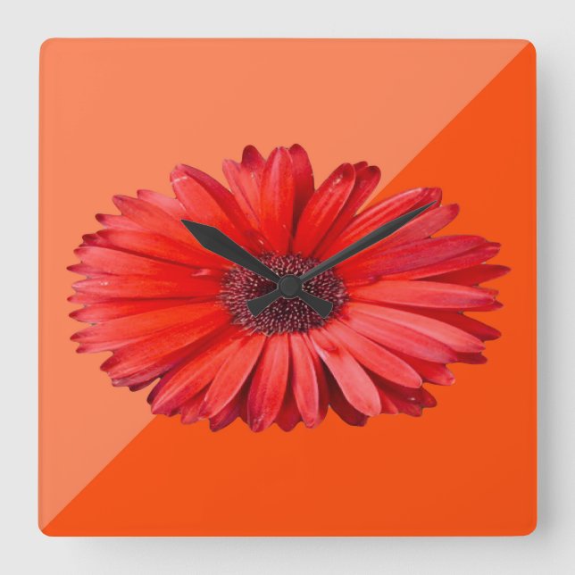 Horloge Carrée Botanica Daisy Orange Moderne (Recto)
