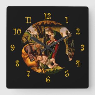 Horloge Carrée Botticelli ~ L'Adoration de l'Enfant Christ ~