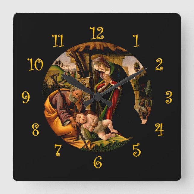 Horloge Carrée Botticelli ~ L'Adoration de l'Enfant Christ ~ (Recto)