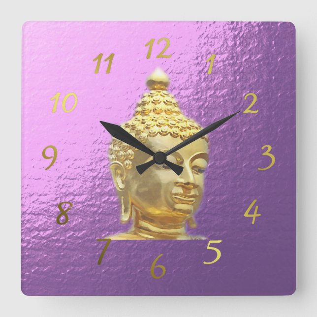 Horloge Carrée bouddha à l'horloge lilas (Recto)