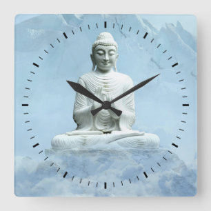 Horloge Carrée Bouddha dans les nuages