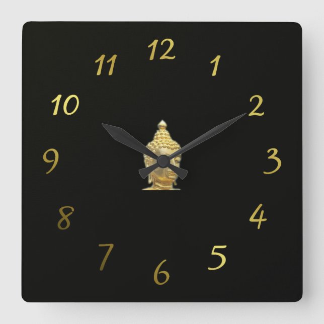 Horloge Carrée bouddha doré en noir (Recto)