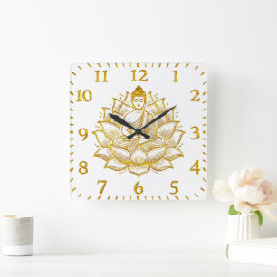 Horloge Carrée Bouddha sur Lotus Flower.