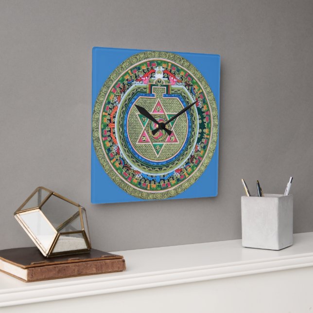 Horloge Carrée Bouddhisme tantrique tibétain vintage Mandala (Bureau)