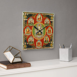 Horloge Carrée Bouddhisme tantrique tibétain vintage Mandala