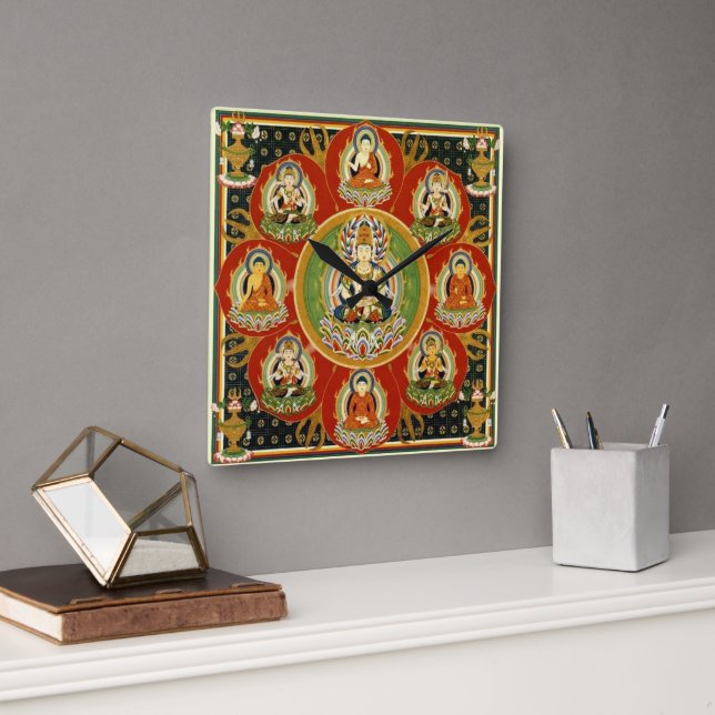 Horloge Carrée Bouddhisme tantrique tibétain vintage Mandala (Bureau)