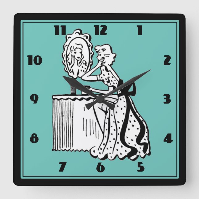 Horloge Carrée Boudoir féminin moderne et moderne rétro les année (Recto)