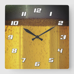 Horloge Carrée Boue de bière avec bulles et mousse avec chiffres
