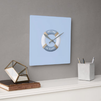 Horloge Carrée Bouée de sauvetage côtière bleue 