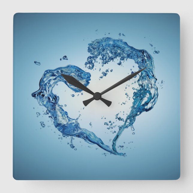 Horloge Carrée Bouffées d'eau en forme de coeur (Recto)