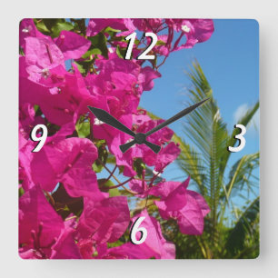 Horloge Carrée Bougainvilliers et palmiers paysage tropical