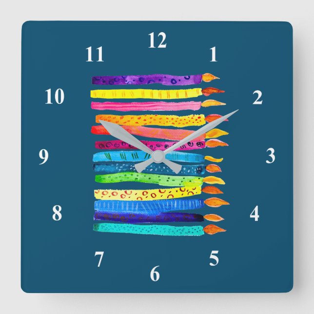 Horloge Carrée Bougies d'anniversaire aquarelle (Recto)