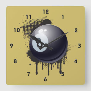 Horloge Carrée Boule de billard sur la tache noire abstraite