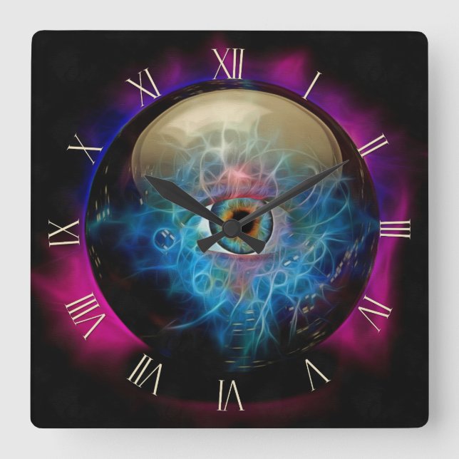 Horloge Carrée Boule de cristal avec oeil (Recto)