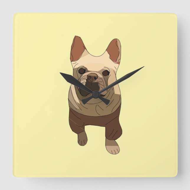 Horloge Carrée Bouledogue Français (Recto)
