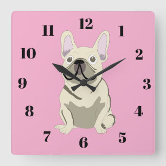Horloge Carrée Bouledogue Français crème