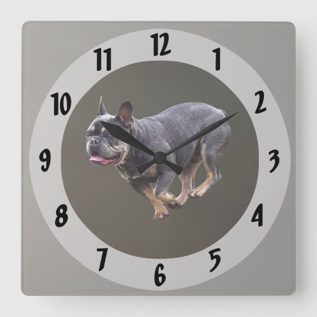 Horloge Carrée Bouledogue français en course (Recto)